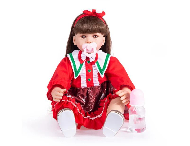 60CM Reborn Doll Baby Doll Real Touch Long Hair Red Christmas Dressed Newborn Doll Toys for Birthday Christmas Gifts