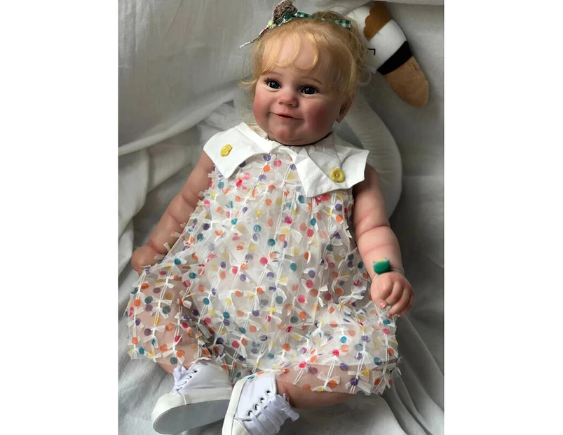 60CM Huge Baby Size Reborn Doll Maddie Girl with Blonde Long Curly Hair 3D Skin Multiple Layers Painting with Visible Veins