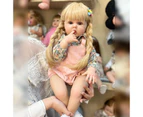 60CM Reborn Baby Toddler Girl Soft Doll Blonde/Brown Hair with 3D Skin Visible Veins Hand Rooted Hair Cuddly Soft Body Doll Gift