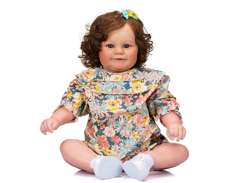 60CM Huge Size Maddie Baby Reborn Doll Toddler Popular Girl Doll with Rooted Brown Hair Soft Cuddle Body High Quality Doll Gift
