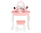 Giantex 2-in-1 Kids Vanity Table & Stool Set Children Makeup Dressing Table Set w/Mirror Drawer, Pink