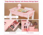Giantex 2-in-1 Kids Vanity Table & Stool Set Children Makeup Dressing Table Set w/Mirror Drawer, Pink