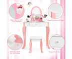Giantex 2-in-1 Kids Vanity Table & Stool Set Children Makeup Dressing Table Set w/Mirror Drawer, White