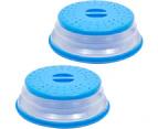 2 Pack Silicone Collapsible Microwave Plate Cover, Food Splatter Colander, Blue