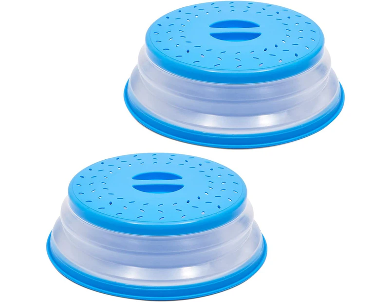 2 Pack Silicone Collapsible Microwave Plate Cover, Food Splatter Colander, Blue