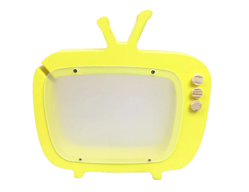 Money Box TV Shape Transparent MDF Adorable Attractive Saving Bank for Children Yellow