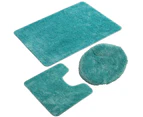 3Pcs Solid Color Bath Mat Toilet Lid Cover Rug Bathroom Shower Anti-Slip Carpet-Lake Green