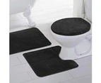 3Pcs Solid Color Bath Mat Toilet Lid Cover Rug Bathroom Shower Anti-Slip Carpet-Coffee