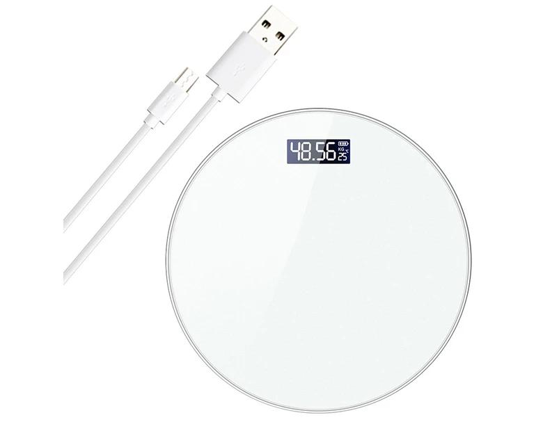 Household Round Shape Rechargeable Battery Electronic Weight Body Bathroom Scale-White Rechargeable