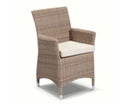 Outdoor Roman Outdoor Dining Arm Chair In Half Round Wicker - Outdoor Wicker Chairs - Chestnut Brown/Latte cushion