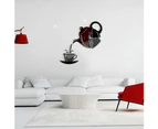 Creative 3D Teapot Cup Acrylic Mirror Wall Clock Stickers DIY Home Decor Decals-Red