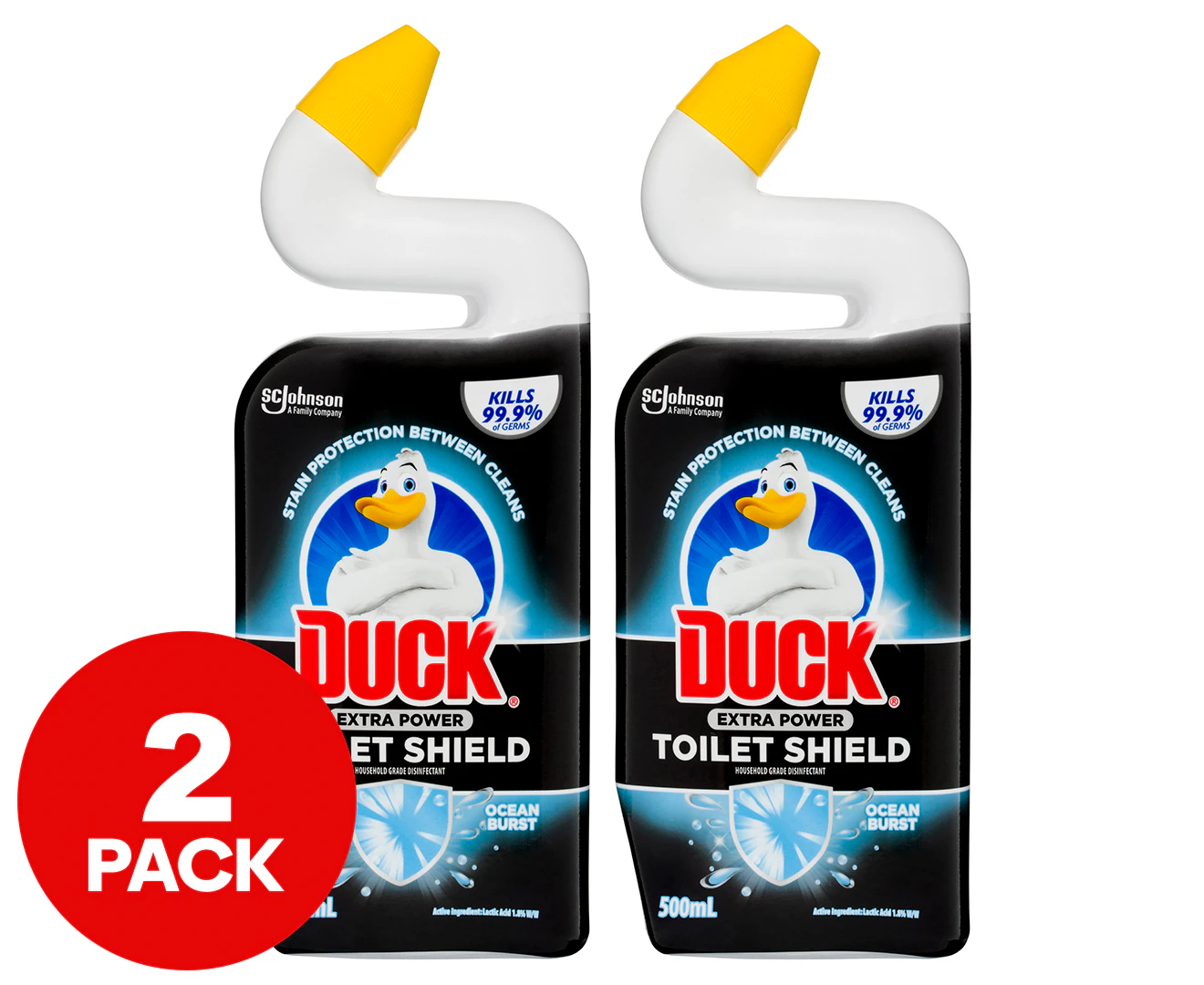 2 x Duck Extra Power Toilet Shield Cleaner Ocean Burst 500mL