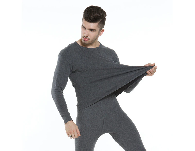 2PCS Men's Pure Cotton Thermal Top & Long Johns Pants Set - Dark Grey