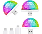 USB Mini Disco Light,3 Packs,Party Lights Ball Sound Activated, Halloween DJ Disco Ball Stage Lights-Multi Colors LED Car Atmosphere Light,Magic Strobe Lig