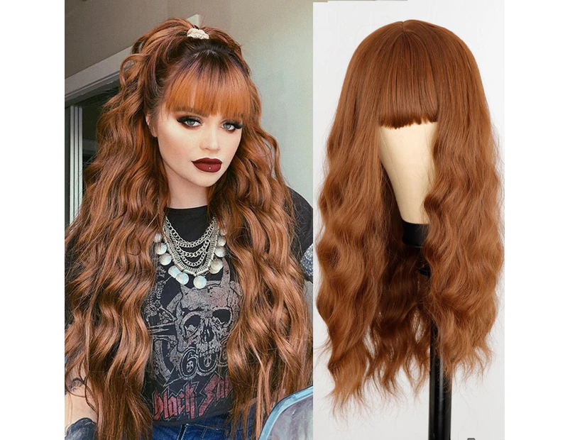 Synthetic Wig Beautiful Long Wave Orange Wig Color Wig Cosplay Wig Natural Orange Wig Female