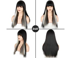 Synthetic Wig Long Straight Long Wig Bangs Mixed Black and White Wig Heat-resistant Fiber Suitable For Women