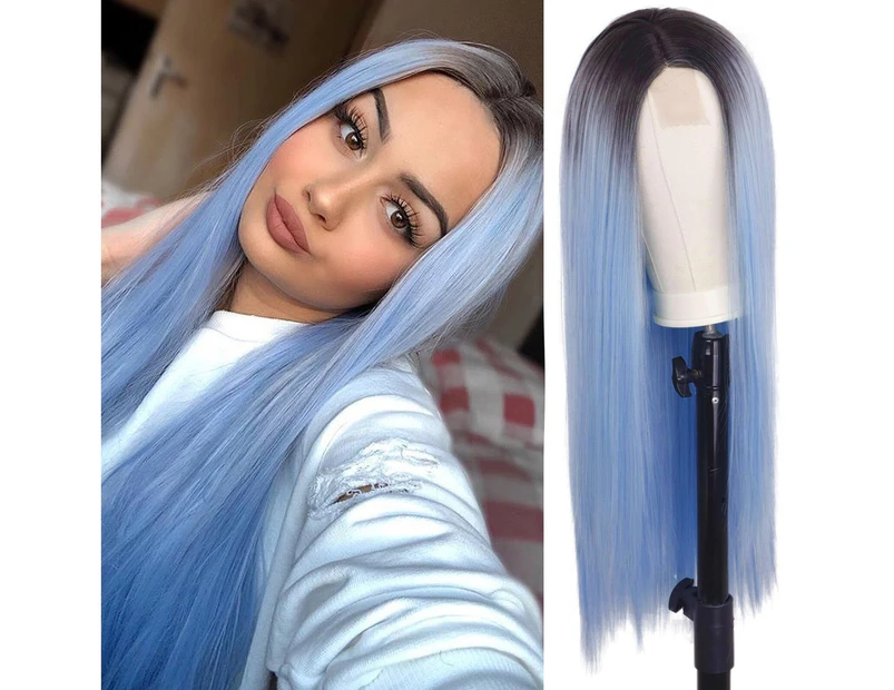 Synthetic wig Long Straight Synthe White Ombre Wigs for Women White and Brown Wig Dark Roots Middle Part Long Wig for Daily Use