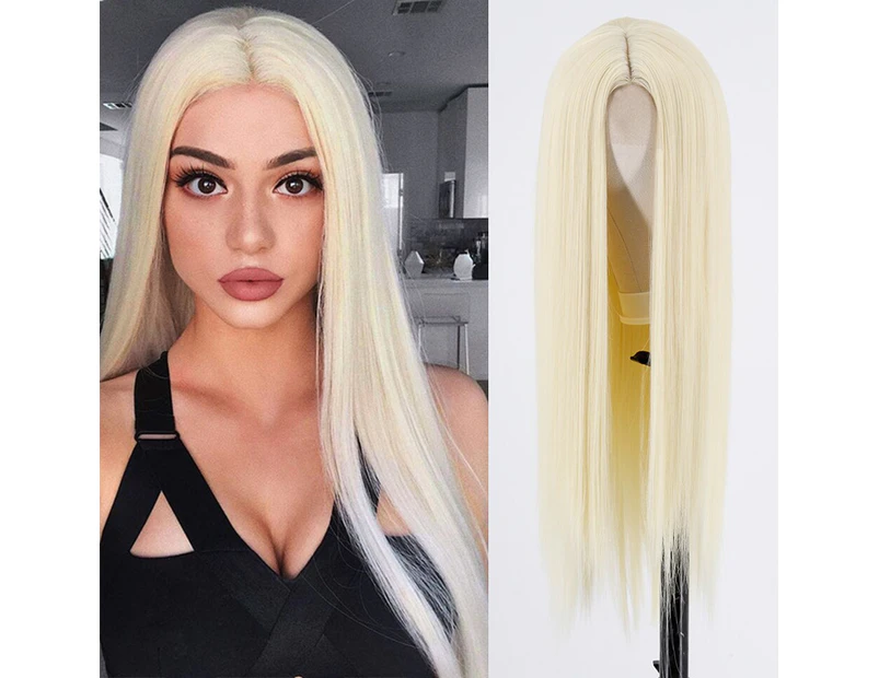 Synthetic wig Long Straight Synthe White Ombre Wigs for Women White and Brown Wig Dark Roots Middle Part Long Wig for Daily Use