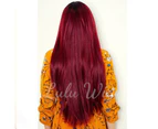 Synthetic Wig Long Straight Hair Wig Wine Red Ladies Natural Hand Middle Heat-resistant Fiber Daily Wig