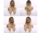 TINY LANA Synthetic Long Wavy Wig Ombre Brown Platinum Blonde Middle Part Wigs for Women Body Wave Heat Resistant Natural Hair