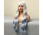 TINY LANA Synthetic Long Water Curly Wave Wigs with Bangs Ombre White Blue Colorful Wig For Woman Cosplay Party Heat Resistant