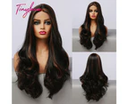 TINY LANA Synthetic Long Wavy Wigs Ombre Honey Brown Lace Front Wigs Middle Part Hair For Afro  Black Woman Heat Resistant Fiber