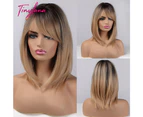 TINY LANA Synthetic Medium Short Pink Wigs with Bangs Colorful Bob Wavy Wigs for Women Cosplay Party Wigs Heat Resistant Fiber