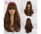 TINY LANA Synthetic Long Wavy Ombre Light Brown Blonde Ash Wigs with Bangs Party Cosplay Hair Wigs for Black Women Fake Hair