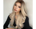 TINY LANA Synthetic Long Wavy Wig Ombre Brown Platinum Blonde Middle Part Wigs for Women Body Wave Heat Resistant Natural Hair