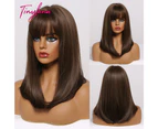 TINY LANA Synthetic Long Straight Hair With Bangs Ombre Dark Brown Blonde Woman Wigs High Temperature Fiber Wigs Cosplay Daily
