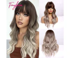 White and Gray Long Wavy Synthetic Wigs with Bangs Cosplay Christmas Halloween Hair Two Tone Hair Wigs For Women Heat Resistant
