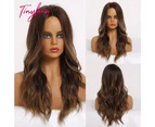 TINY LANA Synthetic Mid-length Wavy Middle Part Wigs Ombre Black Brown Honey Highlight For Black Woman Cosplay Heat Resistant