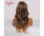 TINY LANA Synthetic Mid-length Wavy Middle Part Wigs Ombre Black Brown Honey Highlight For Black Woman Cosplay Heat Resistant