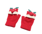 1 Pair 3-8 Years Boys Girls Gloves Knitted Fox Pattern Winter Half Finger Flip Cover Warm Gloves for Student Style1