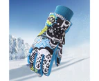 1 Pair Full Finger Cartoon Pattern Skiing Gloves Plush Lining Hanging Buckle Ribbed Cuff Kids Gloves for Outdoor-L Style1