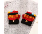 1 Pair Boys Girls Gloves Flip Top Colorful Stripes Autumn Winter Button Knitting Gloves for School Style5