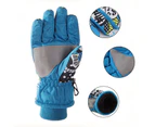 1 Pair Full Finger Cartoon Pattern Skiing Gloves Plush Lining Hanging Buckle Ribbed Cuff Kids Gloves for Outdoor-S Style1
