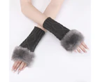 1 Pair Women Gloves Knitted Fingerless Thumb Hole Plush Splicing Solid Color Keep Warm Clothing Accessories Arm Sleeves for Autumn Winter Style2