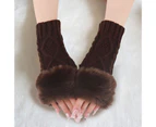 1 Pair Women Gloves Knitted Fingerless Thumb Hole Plush Splicing Solid Color Keep Warm Clothing Accessories Arm Sleeves for Autumn Winter Style5