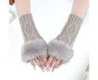 1 Pair Women Gloves Knitted Fingerless Thumb Hole Plush Splicing Solid Color Keep Warm Clothing Accessories Arm Sleeves for Autumn Winter Style1