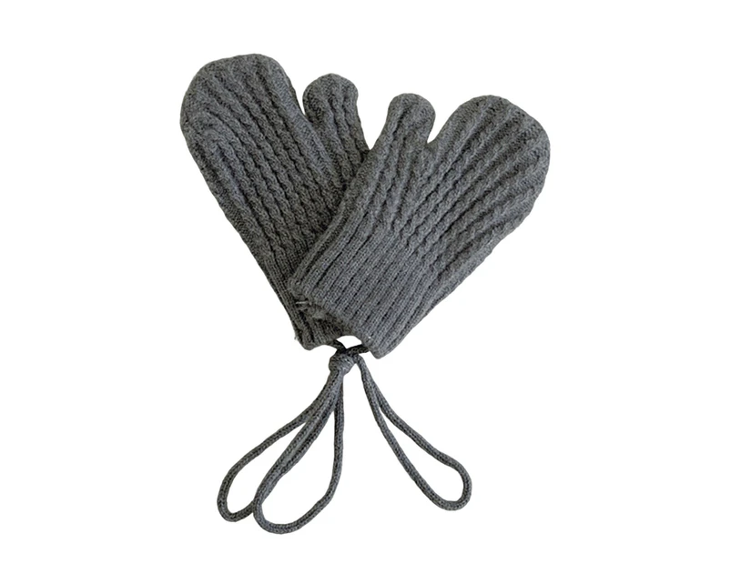 1 Pair Kids Mittens Halter Neck Hanging Rope Knitted Soft Thickened Keep Warm Solid Color Autumn Winter Baby Girls Boys Gloves for Outdoor Style6