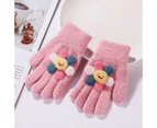 1 Pair Kids Gloves Full Finger Colorful Sunflower Decor Thickened Stretchy Keep Warm Soft Winter Thermal Girls Pupil Gloves for Outdoor Style6