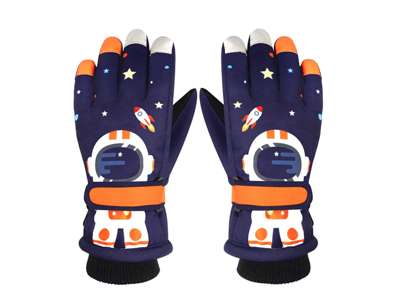 1 Pair Ski Gloves Cartoon Astronaut Touchscreen Full FingerWaterproof Cold Resistant Autumn Winter Kids Pupil Cycling Snow Gloves for Outdoor-XL Style2