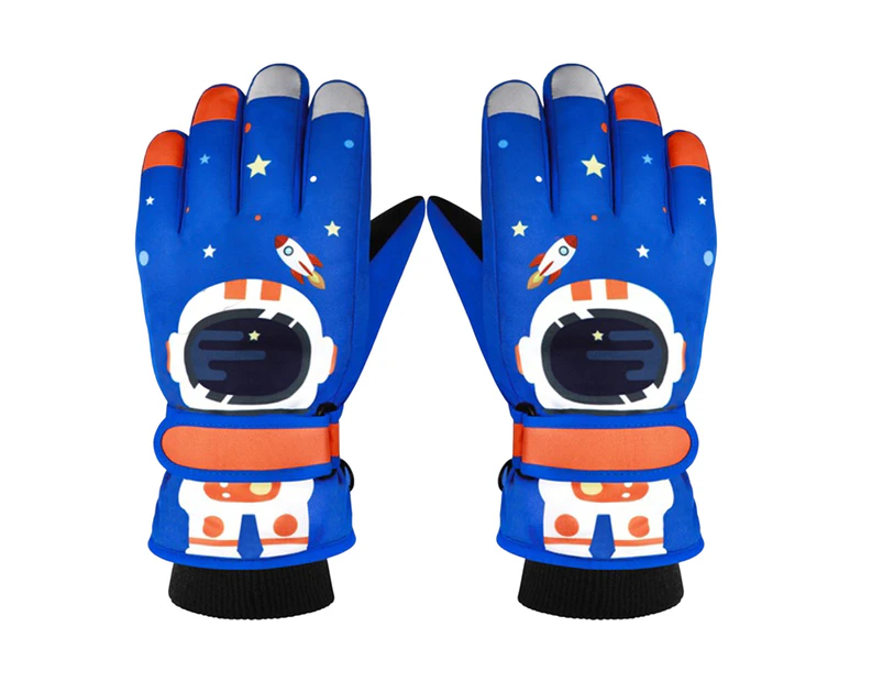 1 Pair Ski Gloves Cartoon Astronaut Touchscreen Full FingerWaterproof Cold Resistant Autumn Winter Kids Pupil Cycling Snow Gloves for Outdoor-S Style1