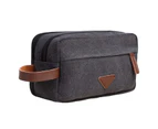 Mens Travel Toiletry Bag with Double Compartments Canvas Leather-Black