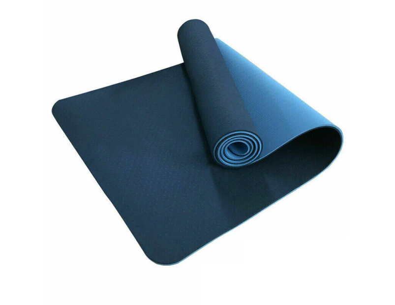 TPE Yoga Mat Eco Friendly Fitness Gym Exercise Pilates Non Slip Dual Layer Blue