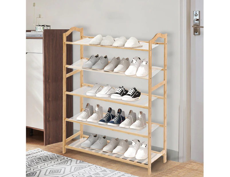 Levede Bamboo Shoe Rack Storage Wooden Organizer Shelf Shelves Stand 5 Tier 80cm - Brown,Natural