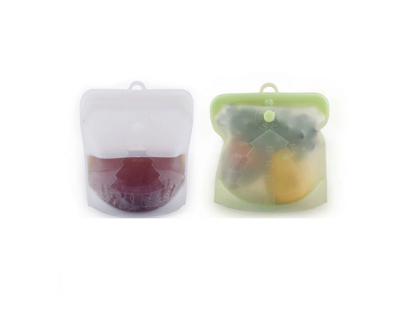2Pcs Silicone Food Bag Reusable Seal Food Storage Bags -Transparent and Green