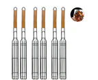 Barbecue Grill Basket Non-Stick Single Kabob Kebab Baskets BBQ Skewers Square Grill Mesh with Wooden Handle for Fried Vegetables Sausage Meat 2Pcs