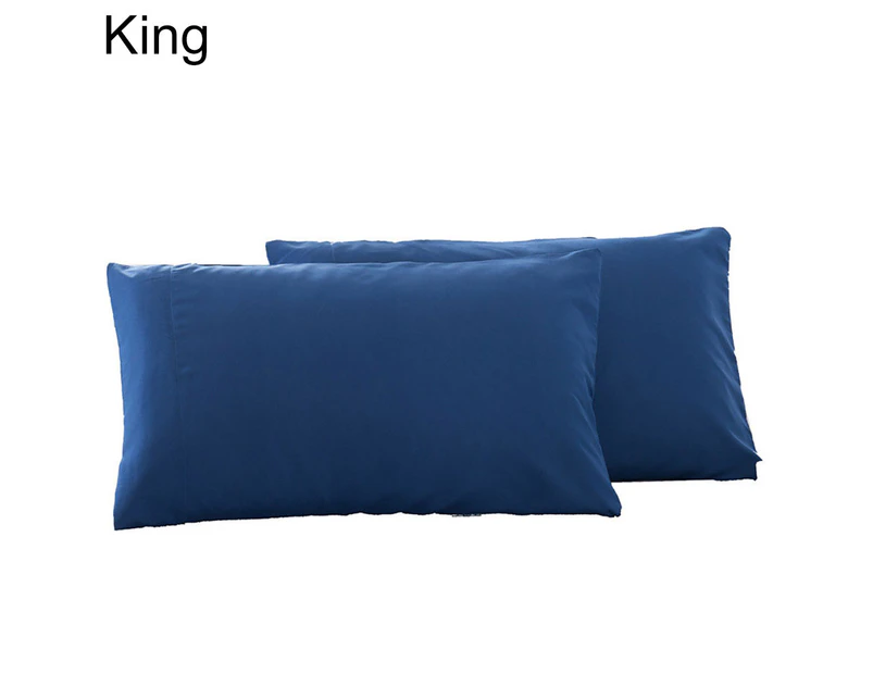 2Pcs Solid Color King Queen Pillow Case Home Bedroom Bed Cushion Cover Decor-Navy Blue King